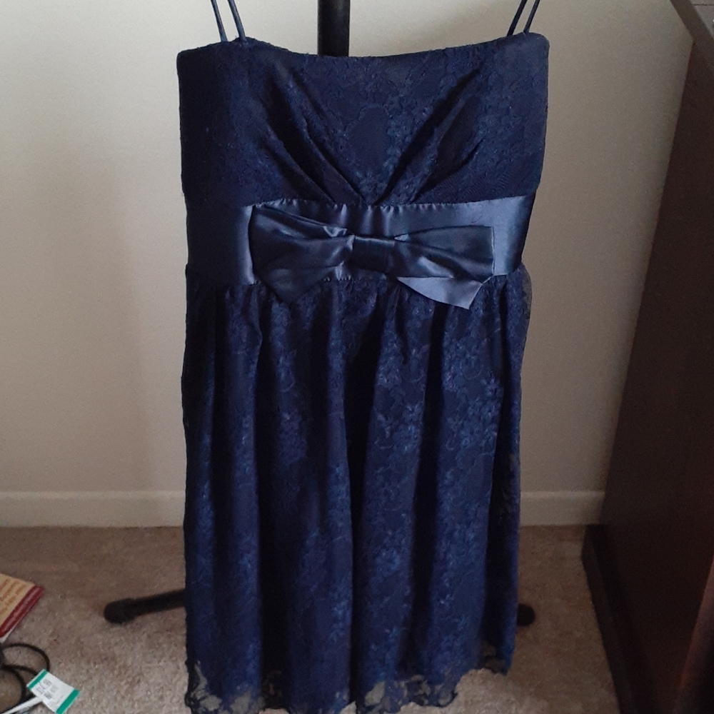 Jolie Dark Navy Blue Lace Spaghetti Strap Dress